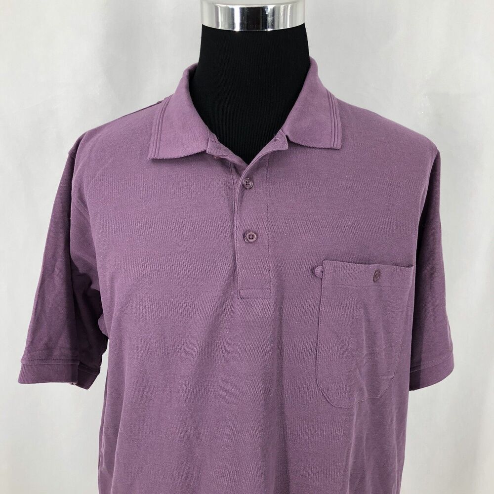 Haband Button Pocket Polo Shirt Purple Short Sleeve 1HX XL